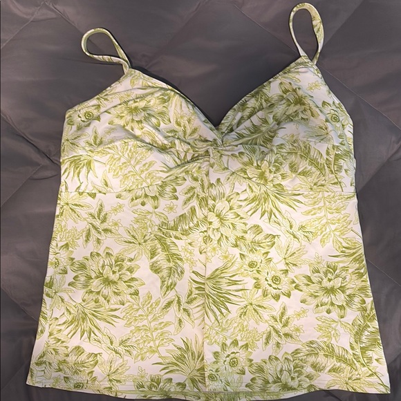 Lands' End White and Green Floral Swim Camisole - Picture 1 of 6